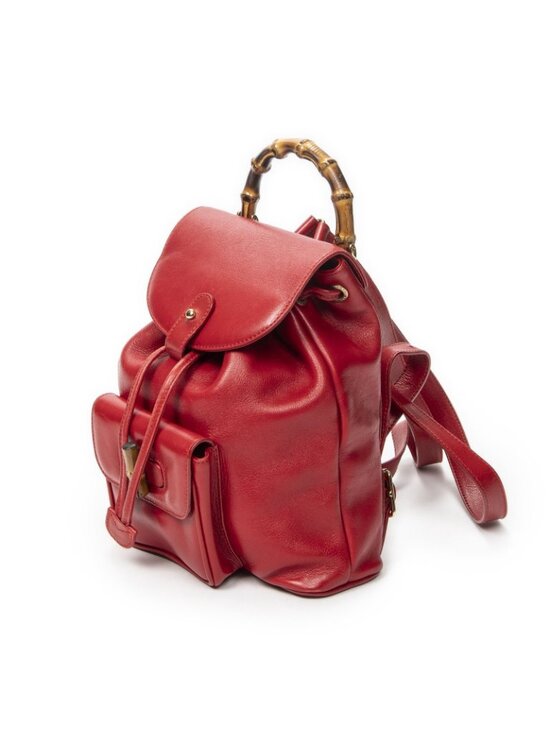 Gucci Minibumbu Backpack Red Calfskin Leather Gucci Bamboo 1947 Mini Red Leather Top Handle Crossbody Bag  main image 3